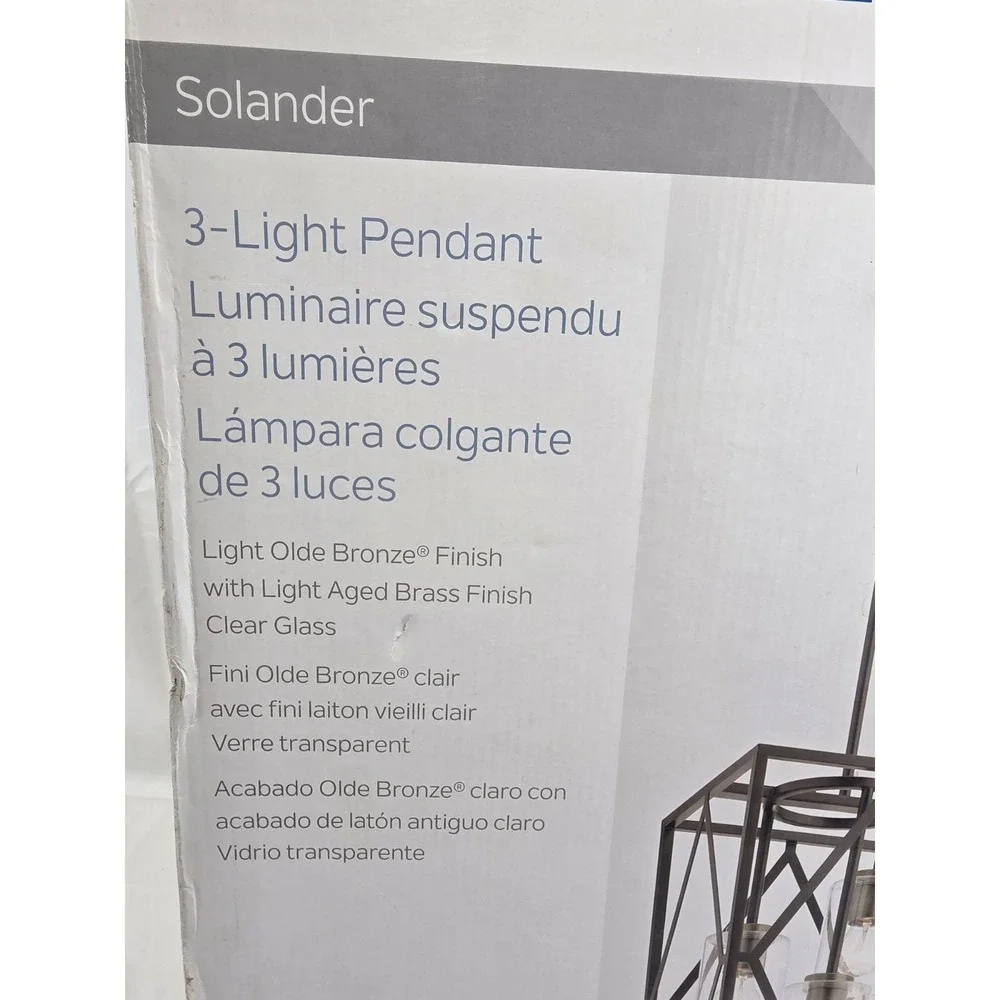 Kichler Solander 1341876 3 Light Pendant Olde Bronze Clear Glass Geometric NEW